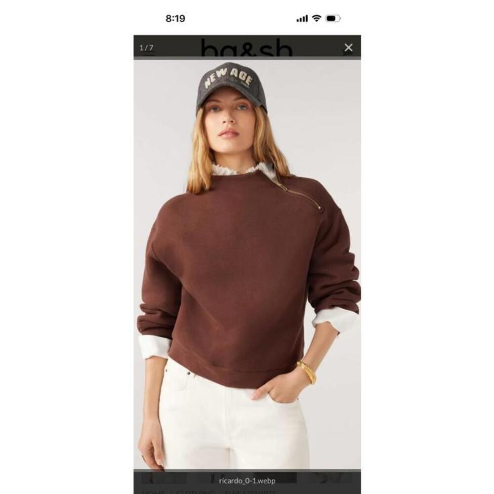 BA&SH Brown Sweatshirt with Asymmetric Zipper Detail sz S